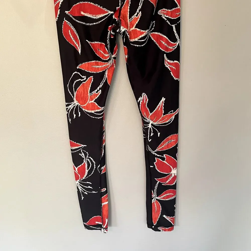 The Upside Hibiscus-Print Drawstring Yoga Pants in Black & Red SZ 6